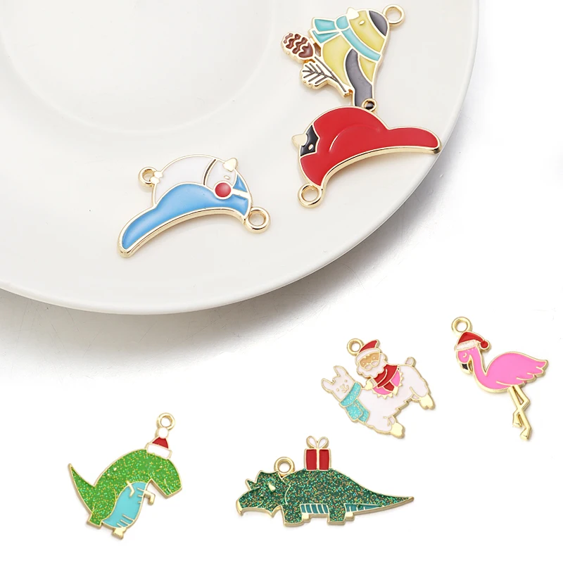 10pcs/lot Enamel Charms Pendant Dinosaur Alpaca Ornament For Jewelry Making DIY Bracelet Keychain Earring Accessories Christmas - купить по