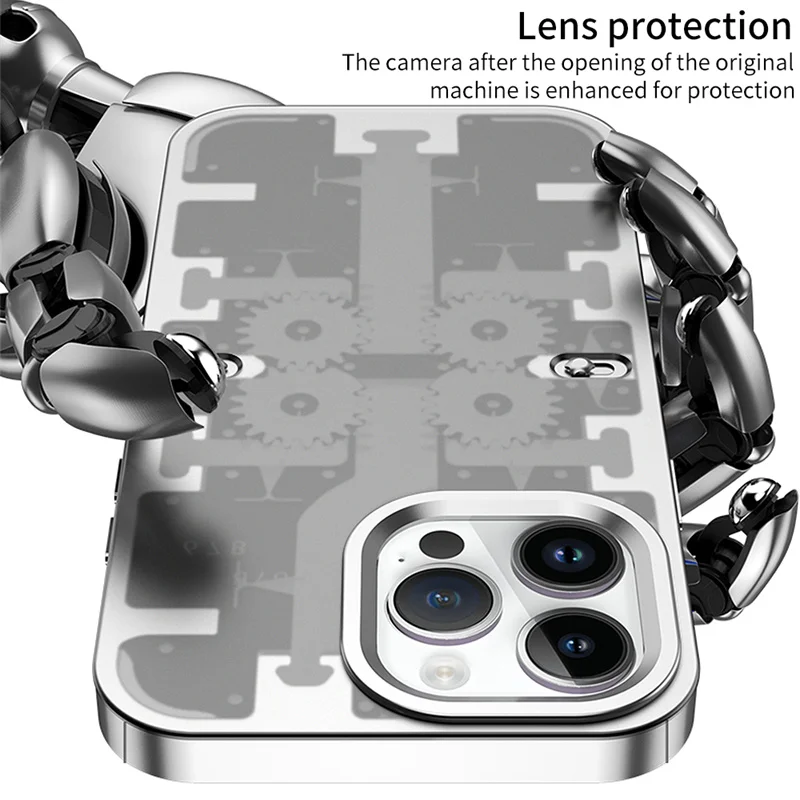 

Metal Aluminum Frame PC Matte Phone Case for iPhone 14 Pro Max 12 13 Pro Machinery Gear Wheel Armor Internal fingerprint Design