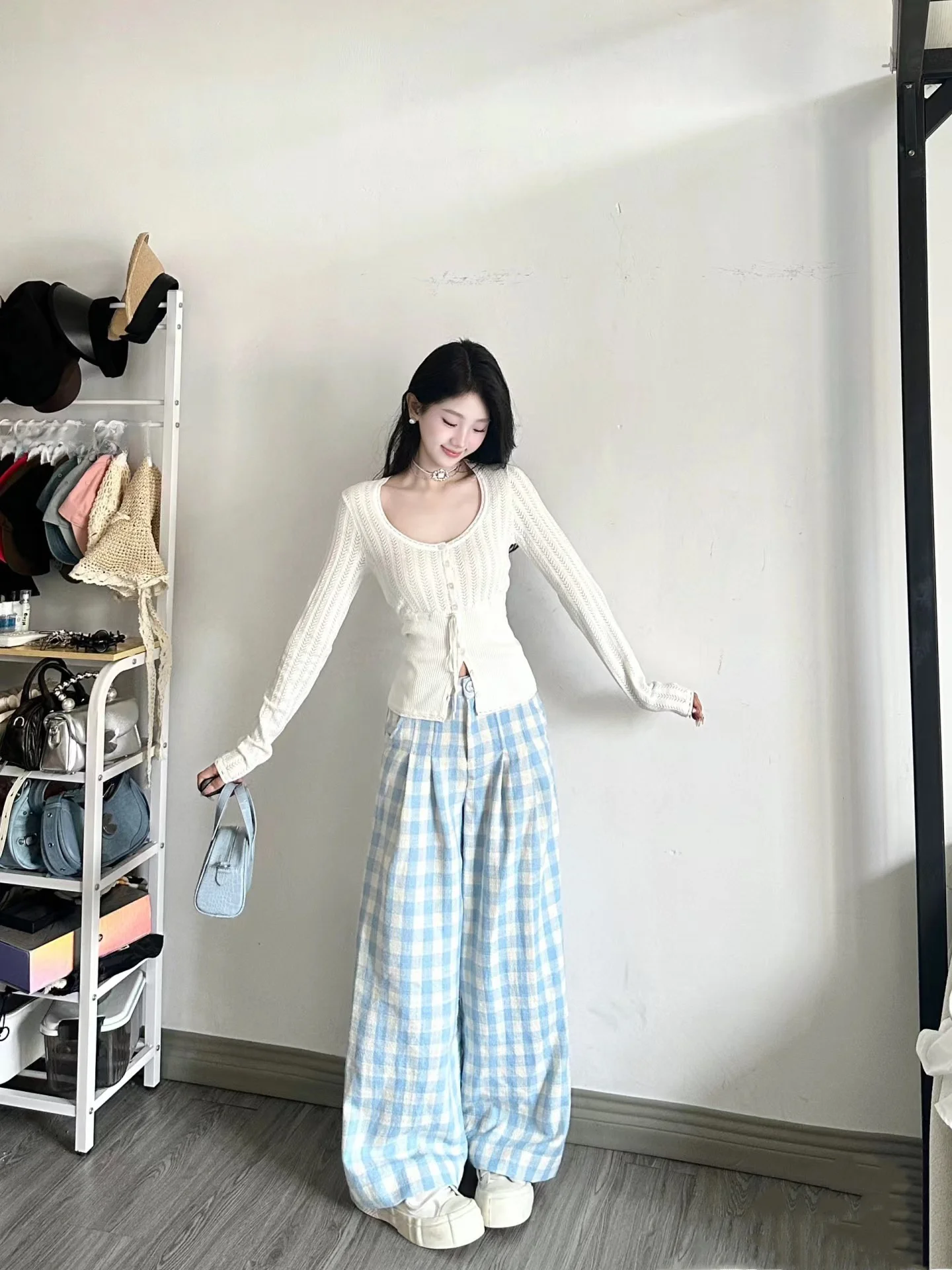 Французский белый полый кружевной базовый вязаный женский ранний осенний новый