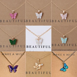 New Trendy Alloy Cute Elegant Wish Luck Butterfly Beautiful Pendant Necklaces for Women Fashion Jewe