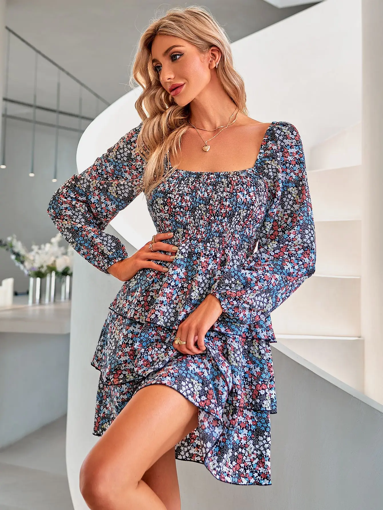 

Explosive women's clothing broken flowers autumn new casual dress travel vacation
