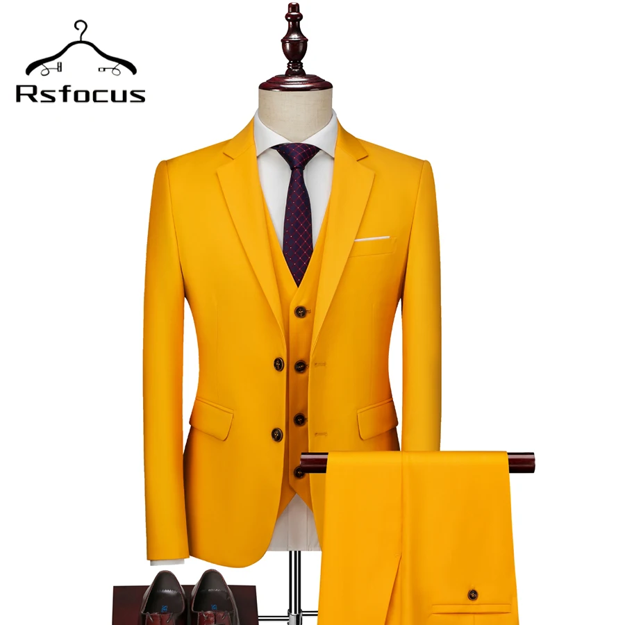 

Rsfocus приталенный желтый костюм для мужчин Высокое качество Мужские свадебные костюмы из трех частей 6XL офисный деловой костюм TZ095