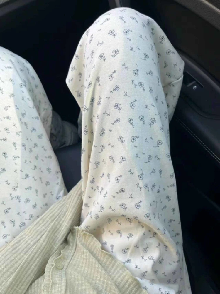 Брюки женские повседневные с цветочным принтом и высокой талией