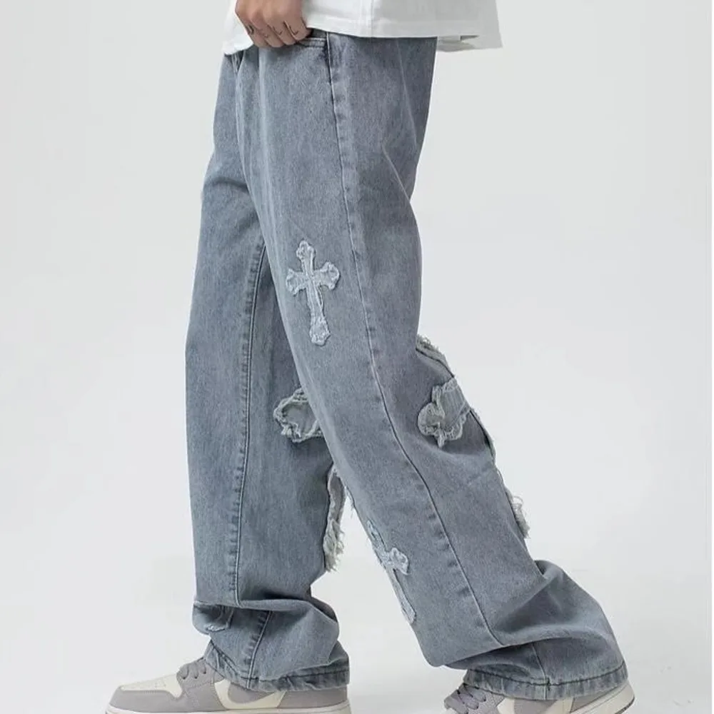 V-hanver Men Streetwear baggy jeans trousers Cross hip hop Mens Loose Jeans Pants Women oversized Boyfriend Denim |