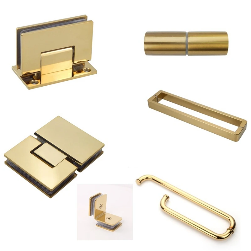 

Thickening Type Stainless Steel Gold Shower Room Glass Door Handle Glass Door Hinge Glass Clamp Door Clip Bathroom Accessories