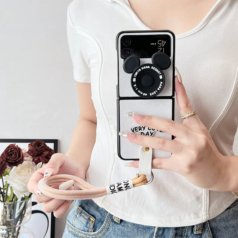 Модный мультяшный чехол-подставка с ремешком на руку белый кожаный чехол для Samsung