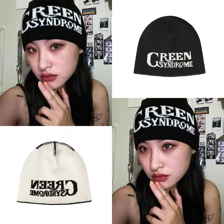 

Autumn and Winter Korean Double-sided Woolen Knitted Hat Bonnets for Women Letter Color Matching Cold Hat Men Skullies Beanies