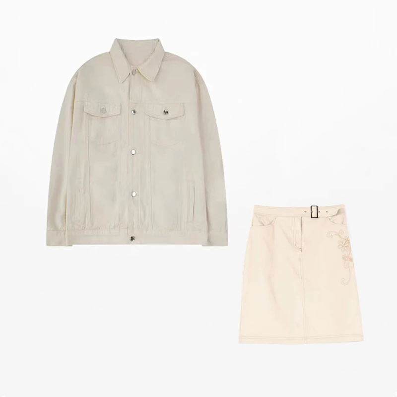 

NIGO Denim Embroidered Button Coat Short Skirt Suit #nigo56597