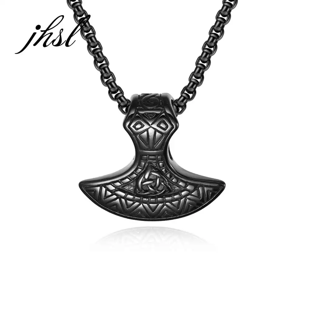 

JHSL Classic Northern Europe Viking sign Men Necklace Axe Pendants Stainless Steel Black Silver Color Fashion Jewelry Wholesale