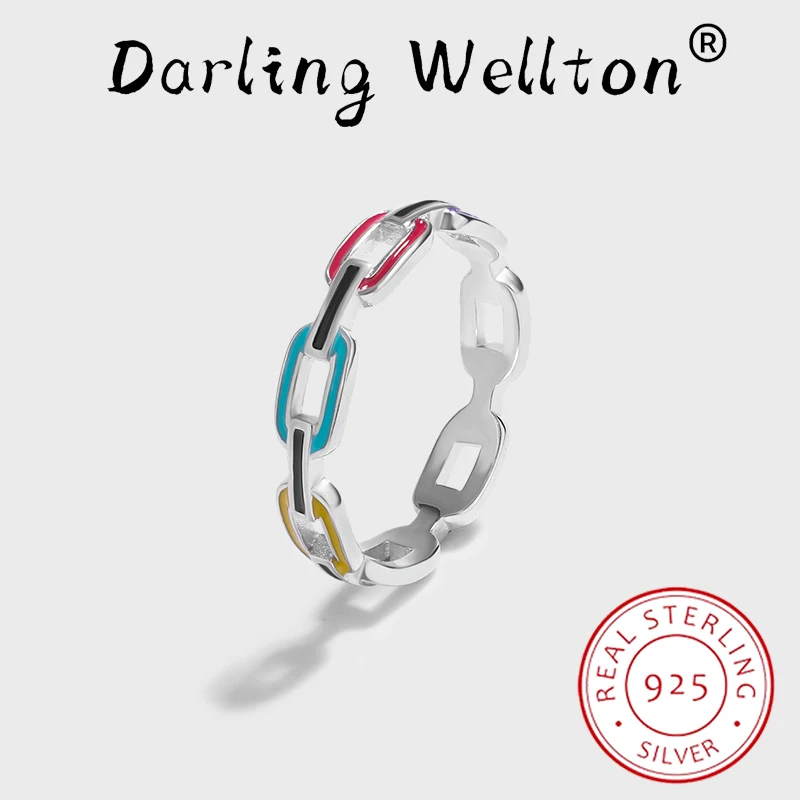 

Classic Enamel Pig Nose Rectangular Circle Geometric Couple Ring For Women Original Sterling Silver Valentine's Day Gift Jewelry