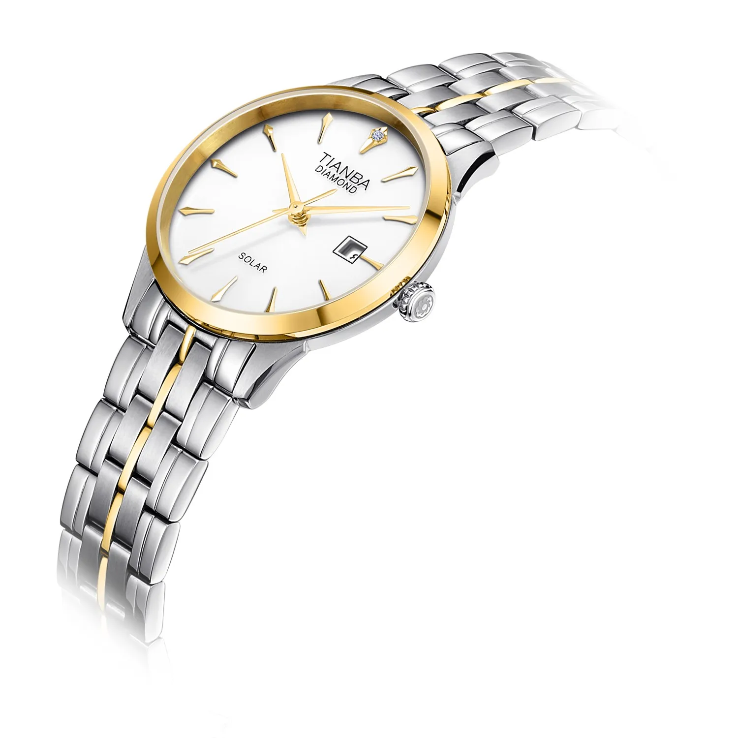 Женские кварцевые часы с календарём на стальном ремешке