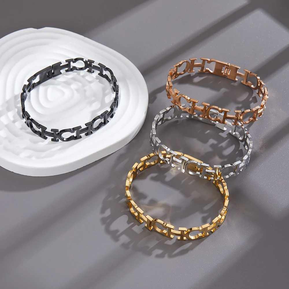 

Stainless Steel CH Bracelet Mens Bangle Bracelet Link Chain Fashion 4 Colors Style Bracelets Fashion Punk Bangles Jewelry
