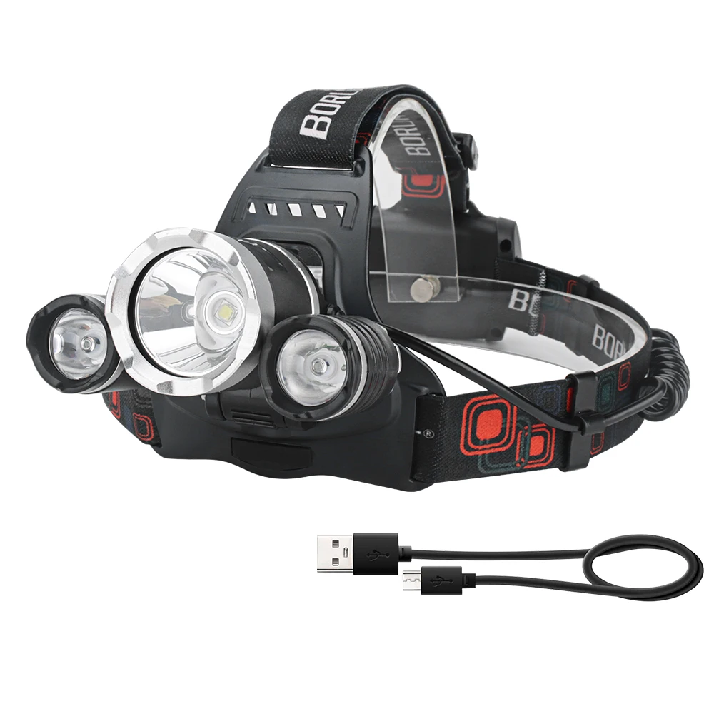BORUiT Powerful Headlamp LED Headlight with Built-in Battery Flashlight Rechargeable Portable Head Lamp Torch Outdoor Camping