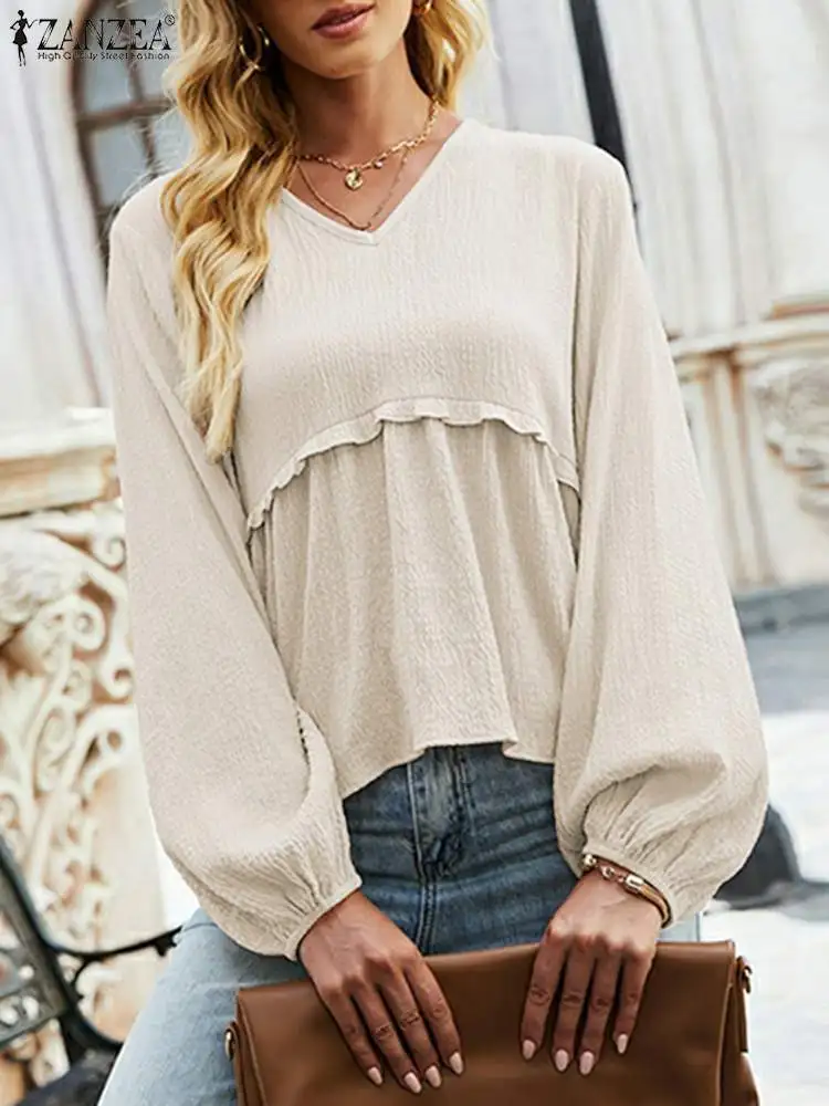 

Блузка женская оверсайз в стиле пэчворк, Модный повседневный однотонный Свободный Топ с буффами на рукавах, туника, весна-осень