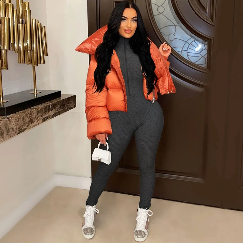 Cotton Padded Coat Women Patchwork Turtleneck Puffer Parka Outwear Solid 2022 Winter Warm Zipper Crop Top Jacket Chaqueta Mujer