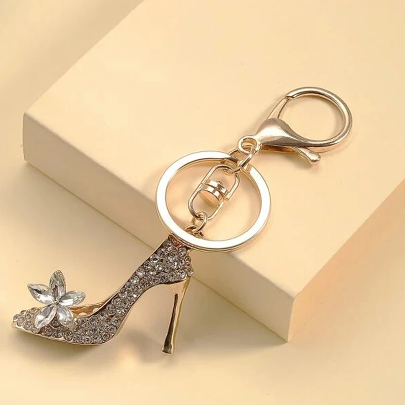 

Fashion Diamond Crystal High Heels Keychains Women's Bags Key Ring Pendants Room Suspension Decoration Automobile Keychain