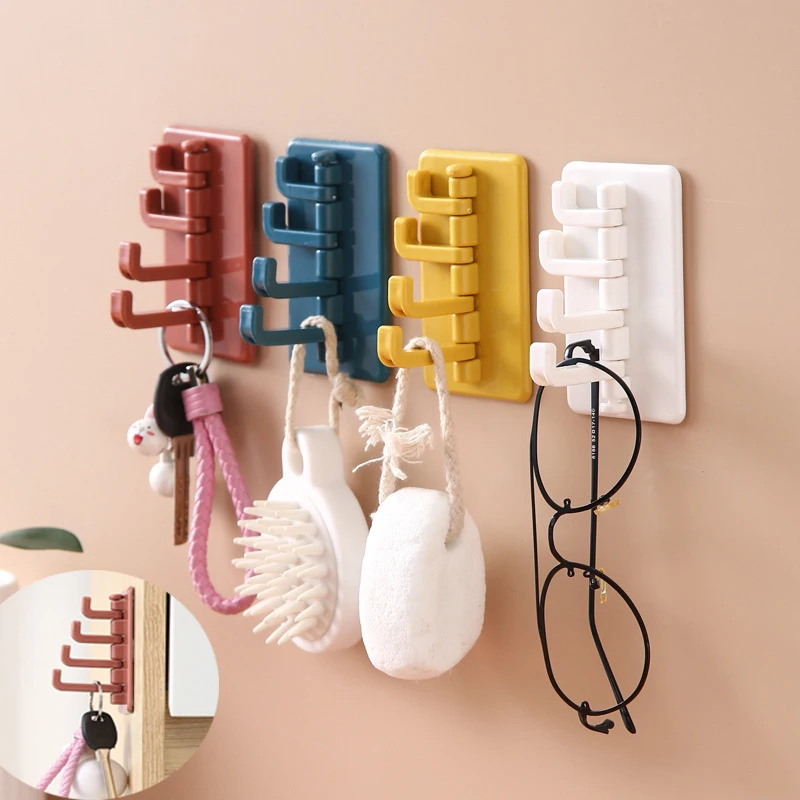 

Rotating Adhesive Hook Creative Nordic Adhesive Hook Bathroom Kitchen Wall Hole-Free Hanger Key Bag Clothes Hook Home Organizer