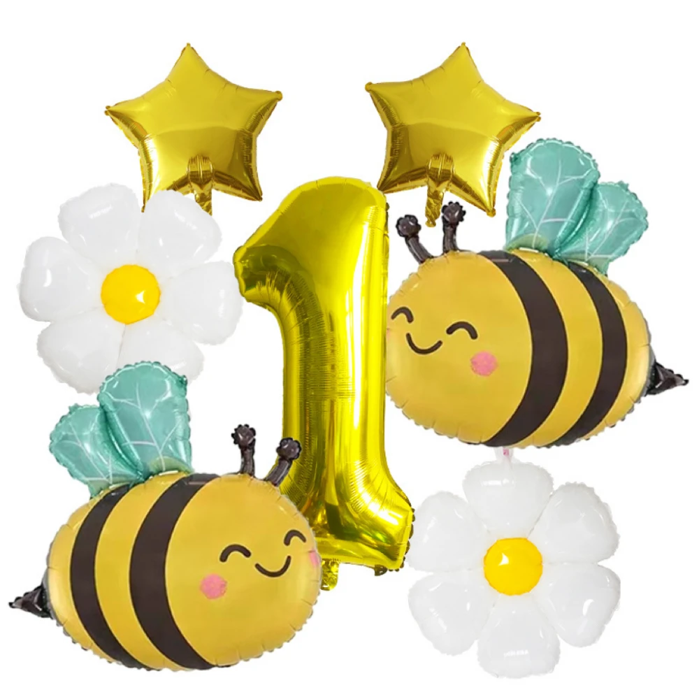 

Набор Воздушных Шаров Из Алюминиевой Фольги С Милым Дизайном Пчелы И Принтом Ромашки Для Украшения Дня Рождения, Карнавала