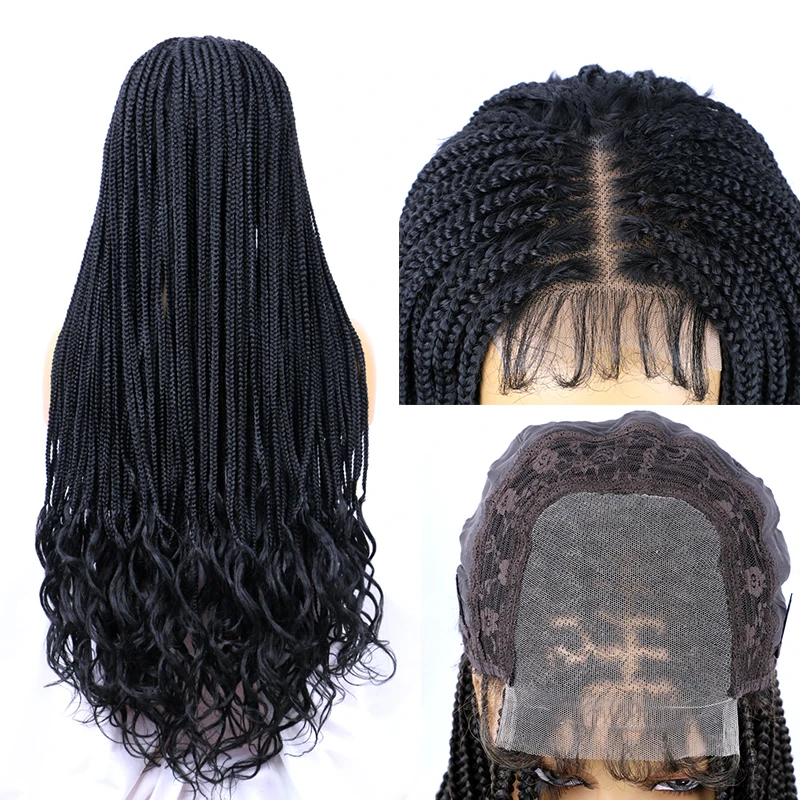 32 inches Synthetic Box Braided Wig With Curly End Lace Front Braided Wig With Baby Hair For African Women Daily Use