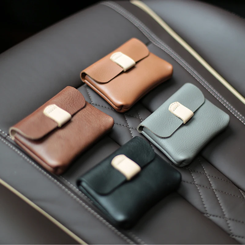 Handmade Mini Card Bag Cowhide Change Data Cable Earphone Storage Bag Purse Man Wallet for Coins Men Coin Euro Separate Pouch