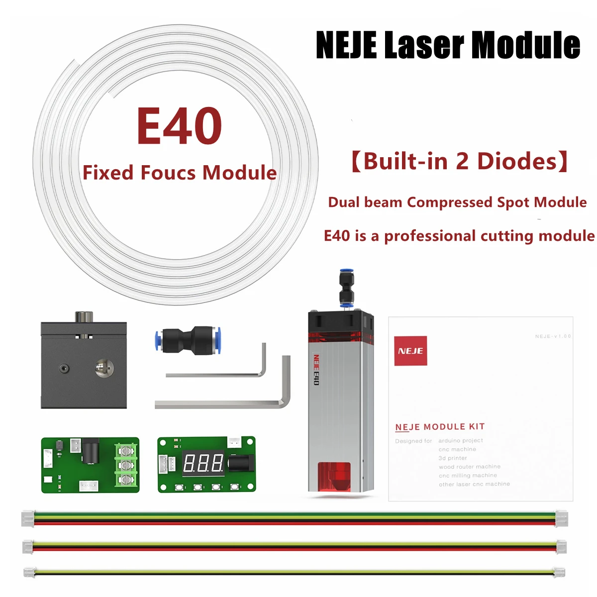 NEJE E40 Laser Module 11W+ OUTPUT Fixed-Focus CNC Laser CUTTING and CARVING 2 BEAM BUILT-IN HIGH PRESSURE AIR ASSIST DIY