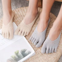 women five finger socks 5pairs solid color ultrathin funny toe invisible with silicone anti skid breathable invisible boat sock