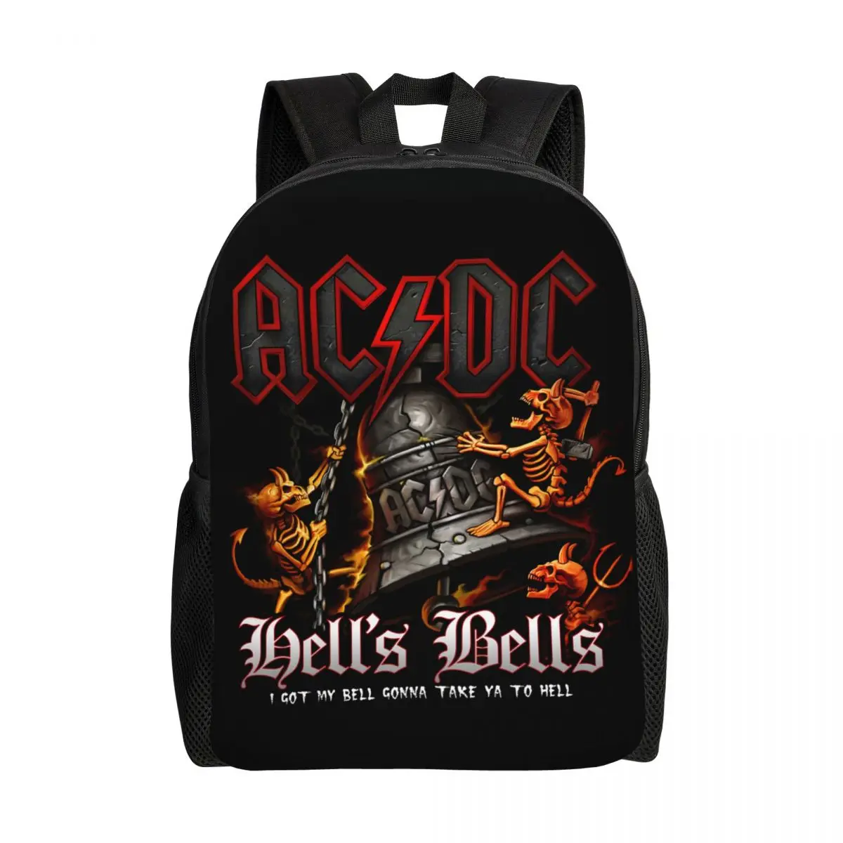 

Hells Bells AC DC Backpacks for Women Men Water Resistant College School Vintage Rock Bag Printing Bookbags