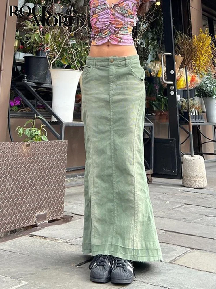

Rockmore винтажные длинные джинсовые юбки уличная Женская Y2K Эстетическая Труба Русалка вымытая джинсовая макси юбка 2000s одежда