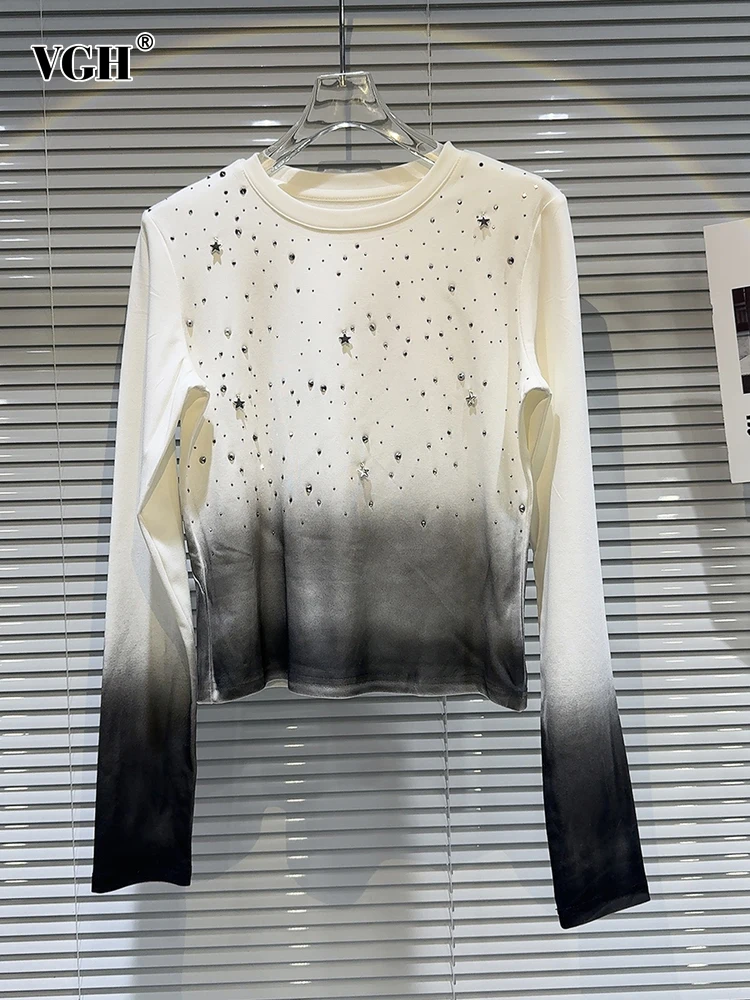 

Женская футболка с длинным рукавом, круглым вырезом и градиентом