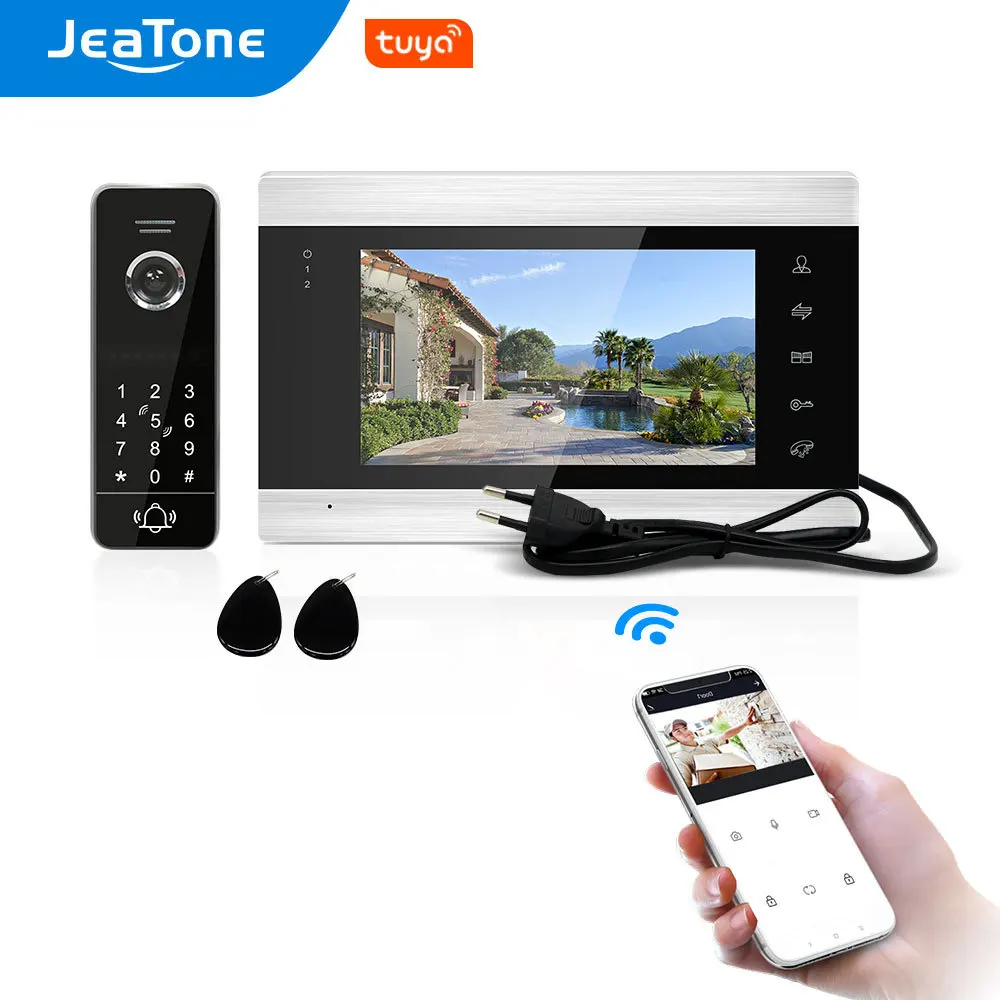 Jeatone Tuya Smart WiFi Video Door Phone Home Intercom Access Control System Code/RFID Card/App/Screen Unlock, Motion Detection