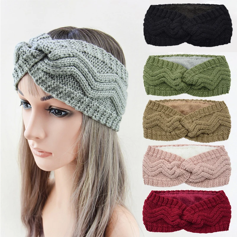 

Crochet Twisted Wide Headwrap Thick Wool Knitting Cross Hairbands Wavy Ripple Braid Elastic Hair Band Turban Hair Accessories