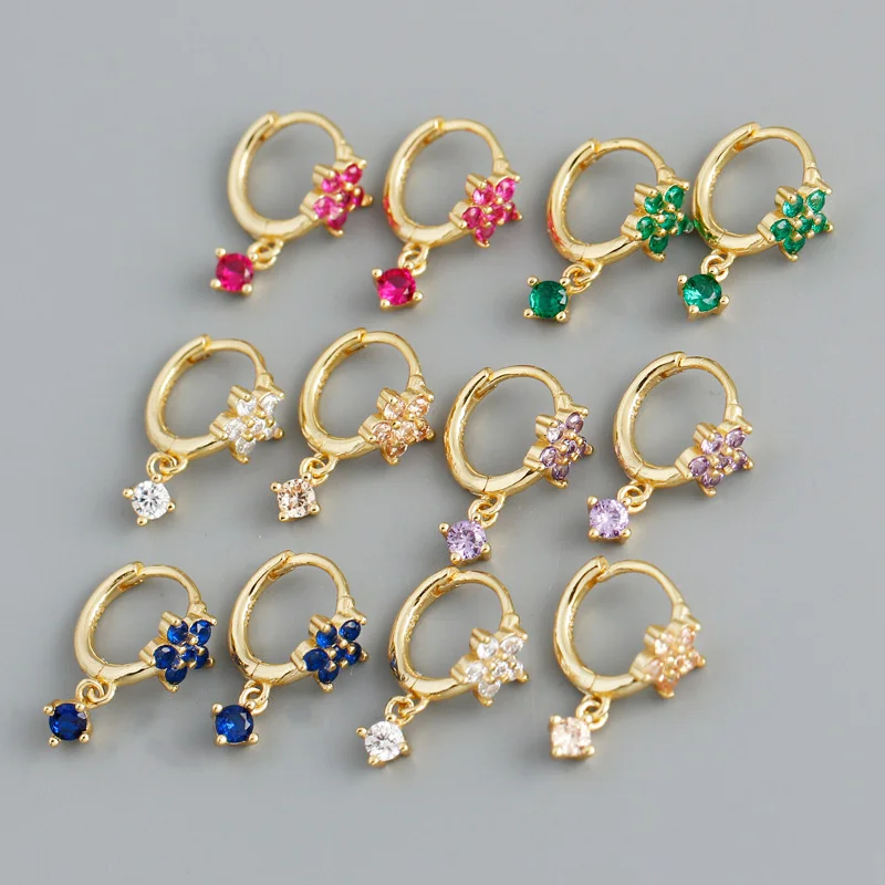 

Eh1287 plum blossom multicolor zircon S925 Silver Earrings personalized fashion flower earrings