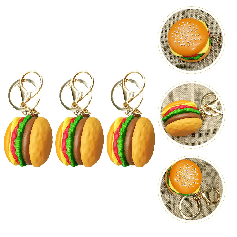 

3pcs Novelty Burger Keychains Resin Charm Key Hanging Pendant Car Keyring Gift