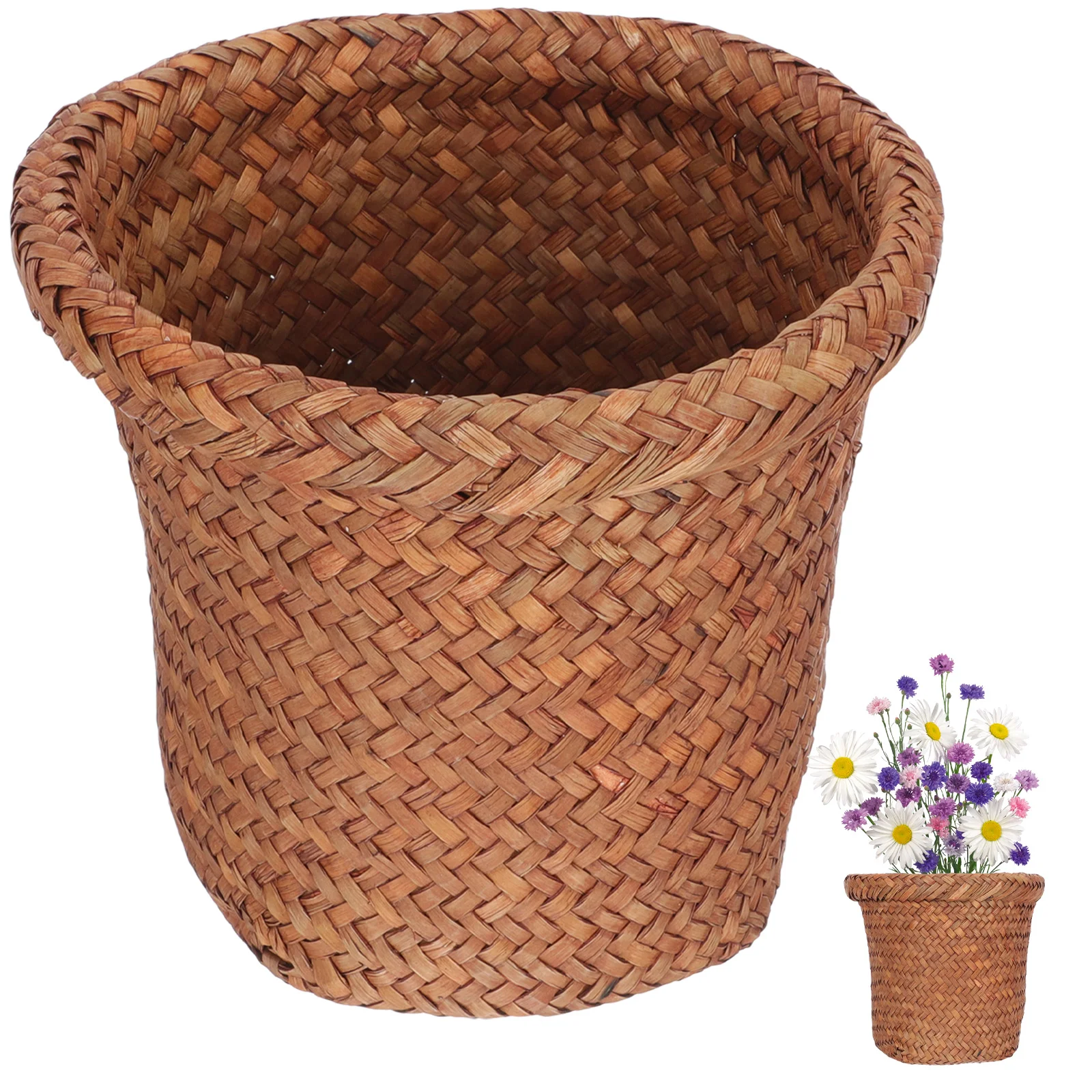 

Basket Trash Can Woven Waste Rattan Bin Garbage Flower Water Hyacinth Wicker Seagrass Container Pots Paper Vase Straw