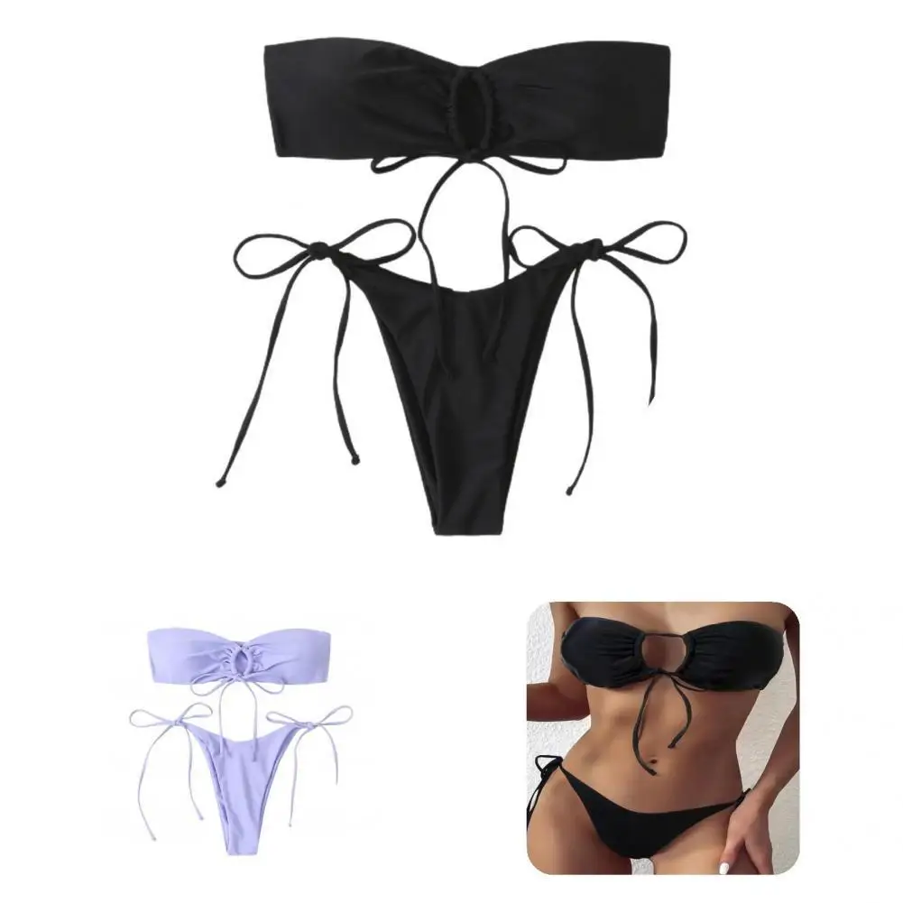 

Женский Стильный Простой однотонный купальник, женский купальник с подкладкой для отпуска, 2 шт./компл.