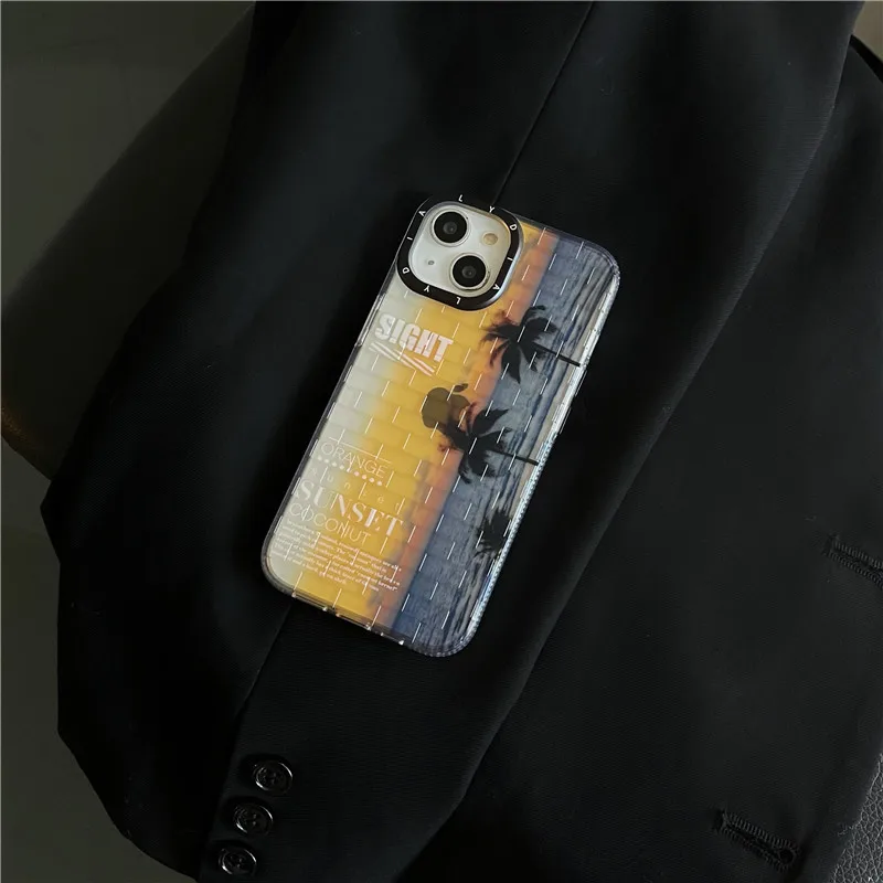

2022 New Ins Net Red Sunset Coconut Wall Stereo Texture Transparent Drop proof Phone Case for Iphone 14 Promax 13 Pro 12 11