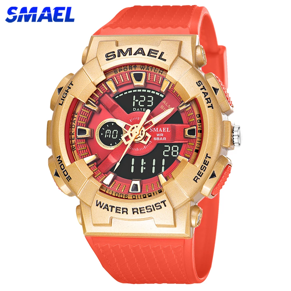 

SMAEL Men's Watches Sports Electronic Dual Display Wristwatch Waterproof Dual Time Display Digital Analog Quartz Watch Men Hour