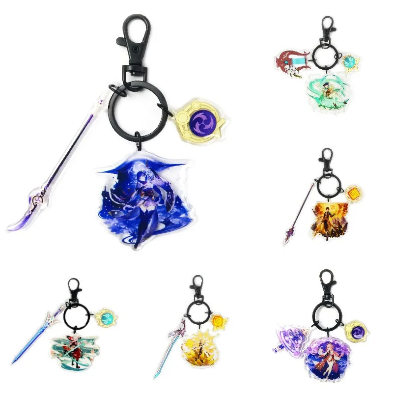 

Anime Genshin Impact Venti Cosplay Keyring Acrylic Action Figure Raiden Shogun Hutao Keychains Bags Key Chain Pendant Fans Gift