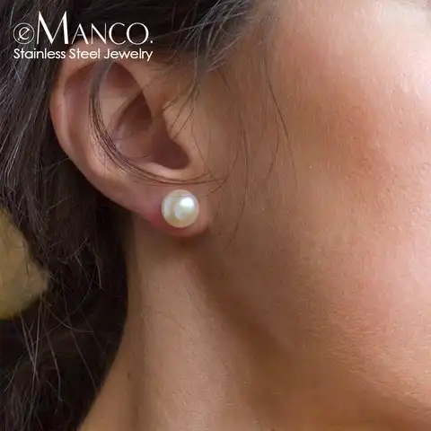 Серьги-гвоздики e-Manco в Корейском стиле диаметром 4/6/8 мм, посеребренные женские гипоаллергенные серьги с имитацией жемчуга, ювелирные издели...