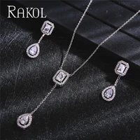 rakol trendy wedding necklace earrings for women accessories full cubic zirconia bridal jewelry sets pendientes mujer moda