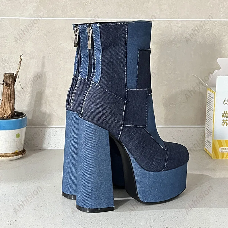 Женские джинсовые ботильоны Ahhlsion синие повседневные ботинки на расширяющемся