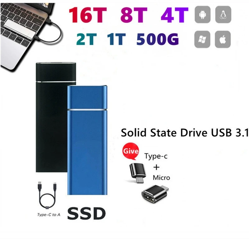 

2022 New Portable 16TB 10TB 8TB 4TB 2TB External Solid State Drive 8TB Storage Device Hard Drive Computer SSD Mobile Hard Drive
