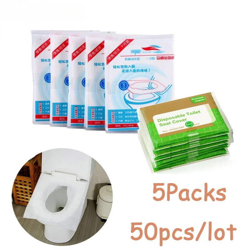 

5packs 50pcs/lot Disposable Toilet Seat Cover 100% Waterproof Safety Portable Travel/Camping Bathroom Accessiories