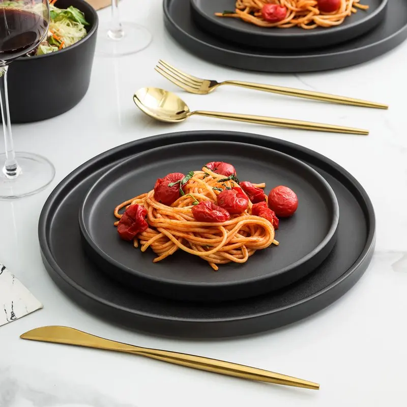 

Cecile Stoneware 12-Piece Round Dinnerware Set, Black