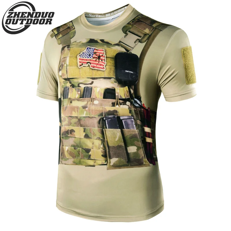 

Outdoor sports recreational cycling elastic quick-drying tights army fan training 3D camouflage short-sleeved T-shirt