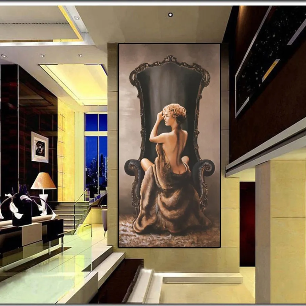 

Скандинавская сексуальная обнаженная женщина на стуле картина маслом абстрактная ручная работа холст декоративная роспись без рамки для гостиной спальни настенное искусство