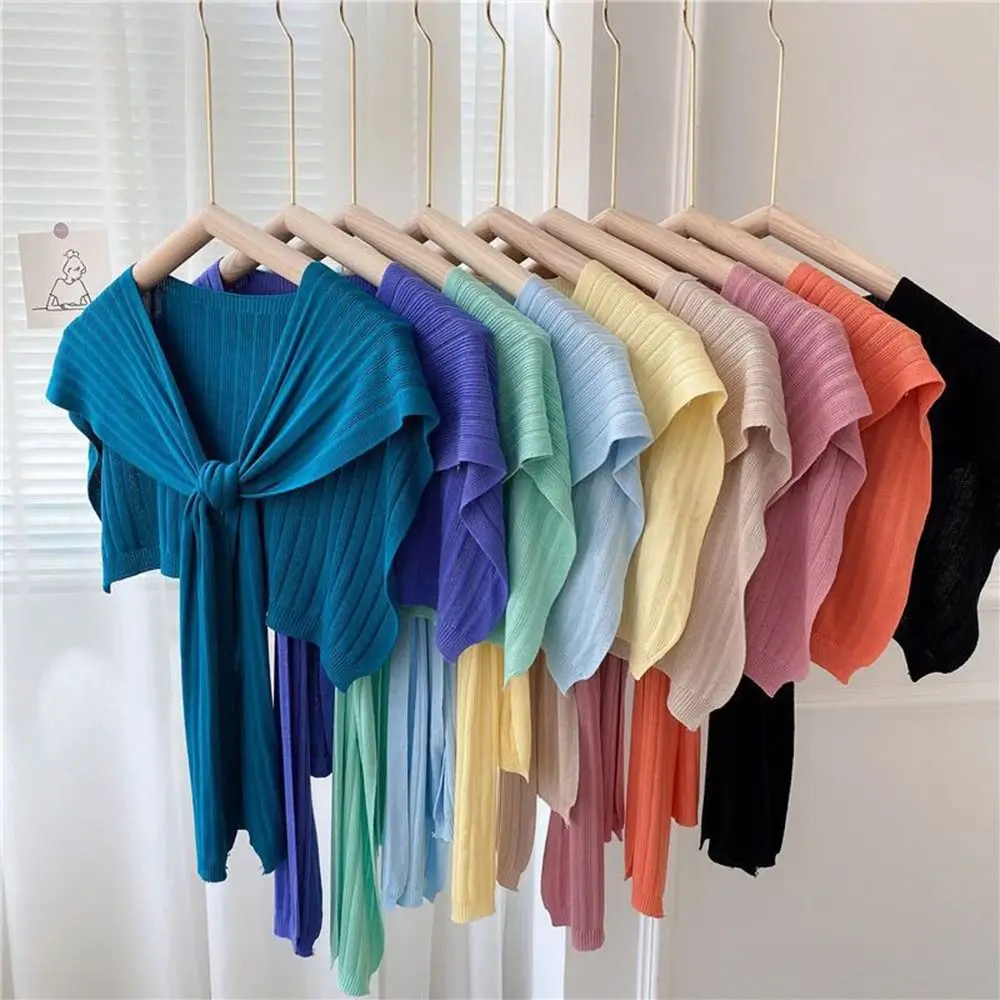 

Pure Color Cross Cloak Air-conditioned Room Shawll Blouse Shoulders Scarf Fake Collar Cape Knitted Shawl Cross Shawll