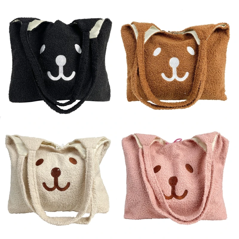 

Women Girls Plush Shoulder Bag Embroidery Bear Tote Cartoon Satchel Shopping Bag