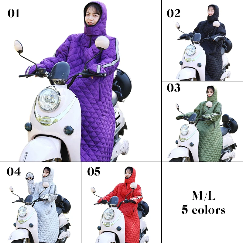 3 In 1 Winter Riding Windshield Quilt Coat Warm Cotton Coverall Hood Motorcycle Rain Wind Cold Protector Knee Scooter Leg Cover images - 6