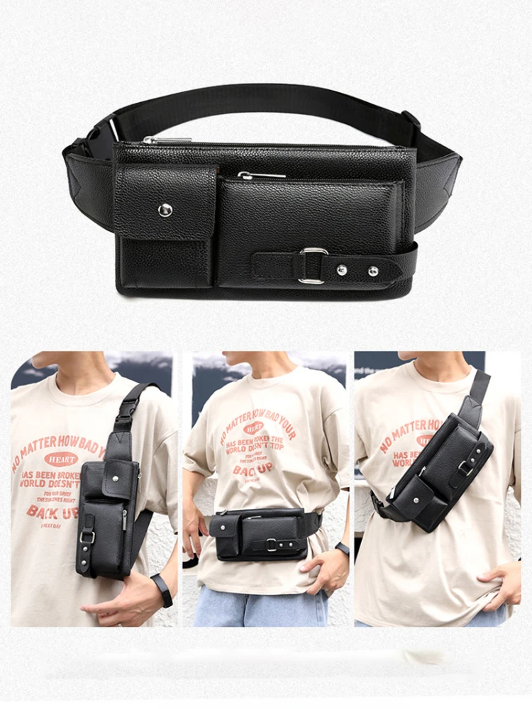 New Men Waist Packs Fanny Bum Bags Phone Multifunction Man PU Leather Travel Belt Bag Chest Bag Fashion Crossbody Shoulder Bag
